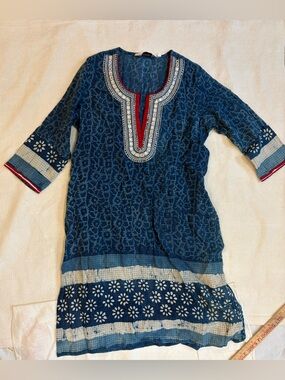 Biba Indigo Blue Embroidered V-Neck Tunic.